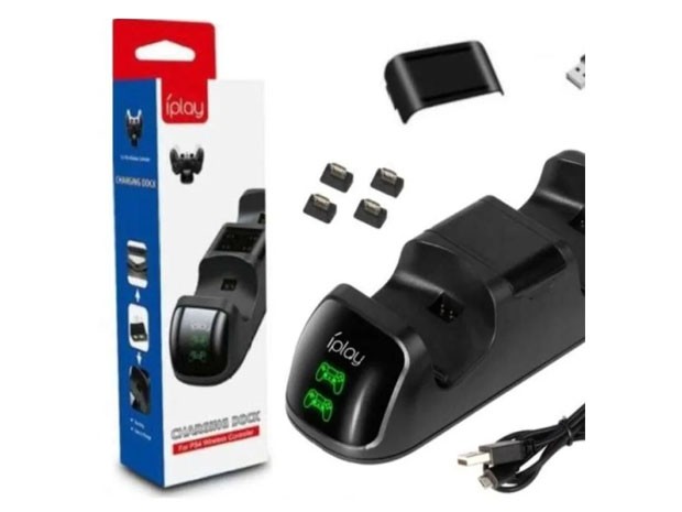 &ua BASE CARGADORA JOYSTICK PS4 DOBLE WIRELESS IPLAY (HBP-164)